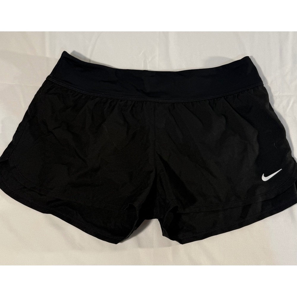 Nike Womens Running Shorts Black Wide Waistband Zipper Pocket Athletic Workout